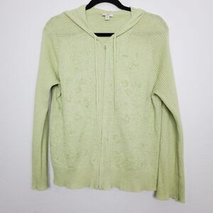 J. Jill Womens Full Zip Sweater Jacket Size M Linen Blend Floral Hooded Y2K 90s